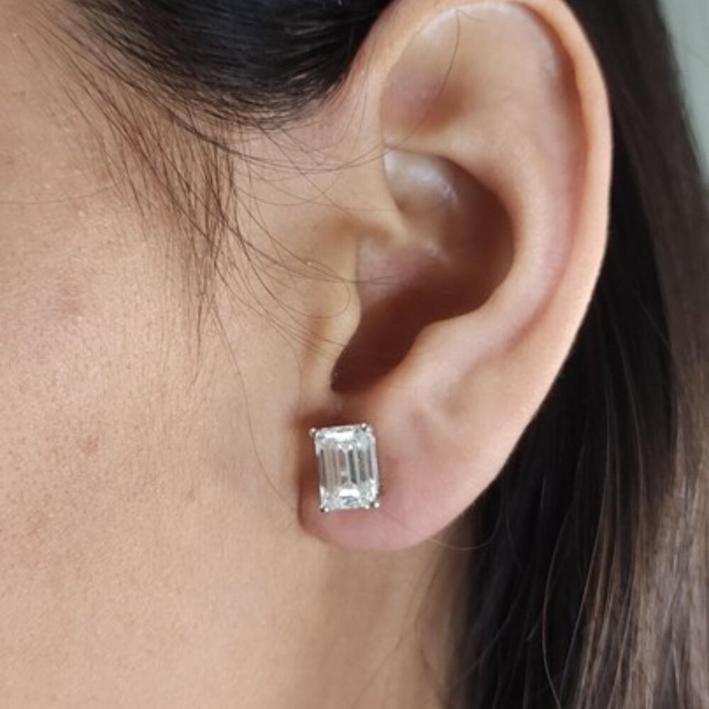 18Kt Gold 4 Ct Emerald Cut Lab Grown Diamond Studs Earrings